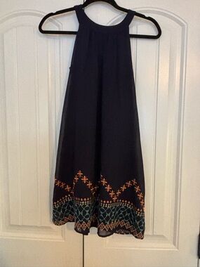 Speechless Navy A-Line Skirt with Orange and Teal Hem Embroidery